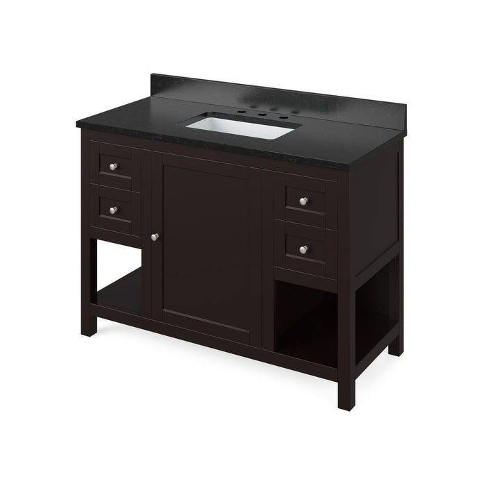 Jeffrey Alexander 48" Espresso Astoria Vanity, Black Granite Vanity Top, undermount rectangle bowl