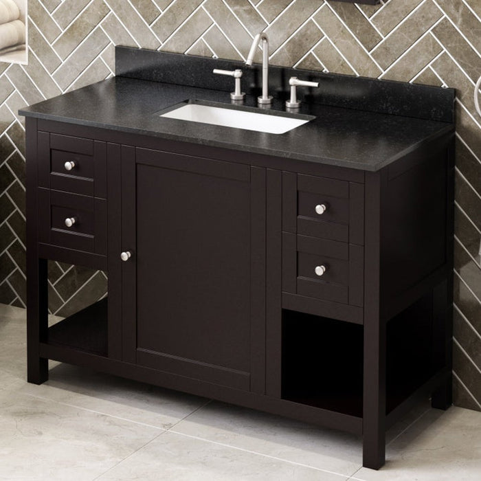 Jeffrey Alexander 48" Espresso Astoria Vanity, Black Granite Vanity Top, undermount rectangle bowl