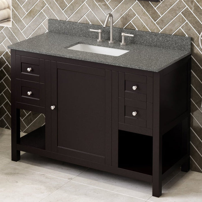 Jeffrey Alexander 48" Espresso Astoria Vanity, Boulder Cultured Marble Vanity Top, undermount rectangle bowl