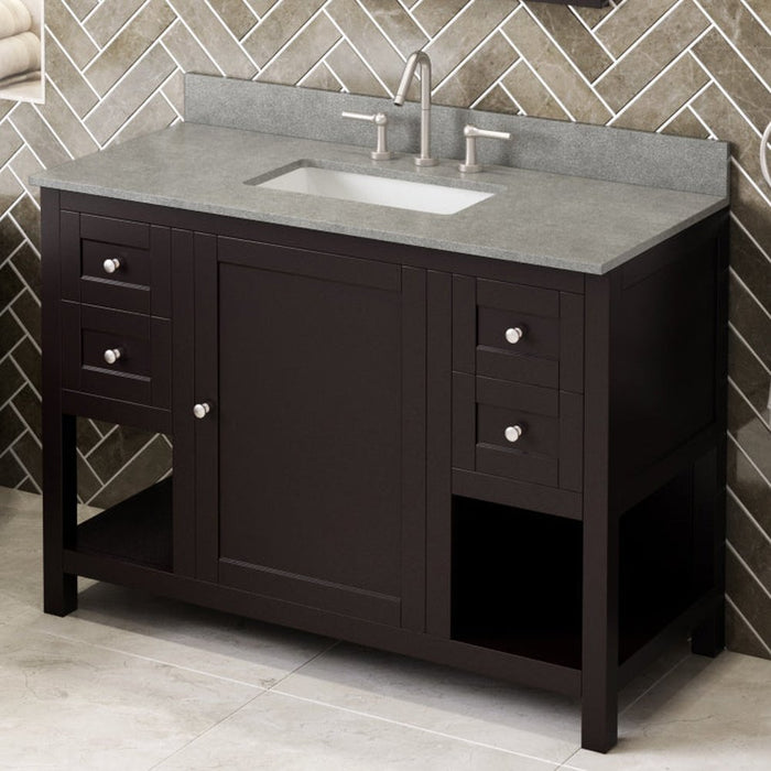 Jeffrey Alexander 48" Espresso Astoria Vanity, Steel Grey Cultured Marble Vanity Top, undermount rectangle bowl