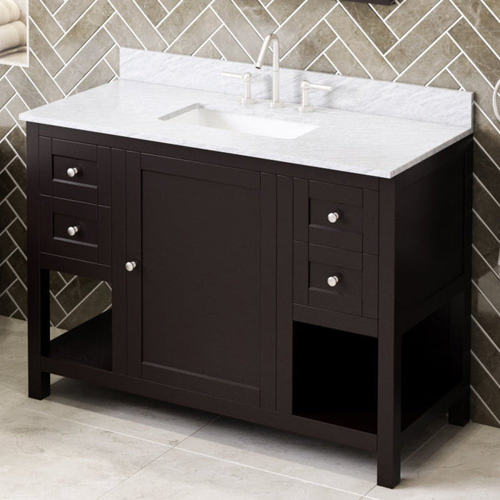 Jeffrey Alexander 48" Espresso Astoria Vanity, White Carrara Marble Vanity Top, undermount rectangle bowl