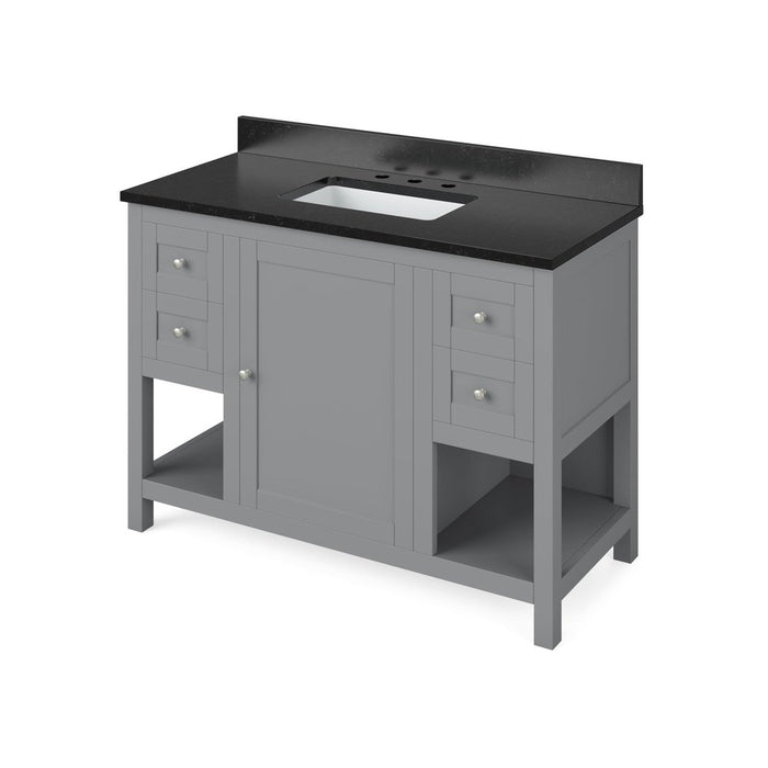 Jeffrey Alexander 48" Grey Astoria Vanity, Black Granite Vanity Top, undermount rectangle bowl