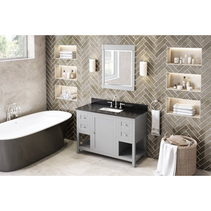 Jeffrey Alexander 48" Grey Astoria Vanity, Black Granite Vanity Top, undermount rectangle bowl