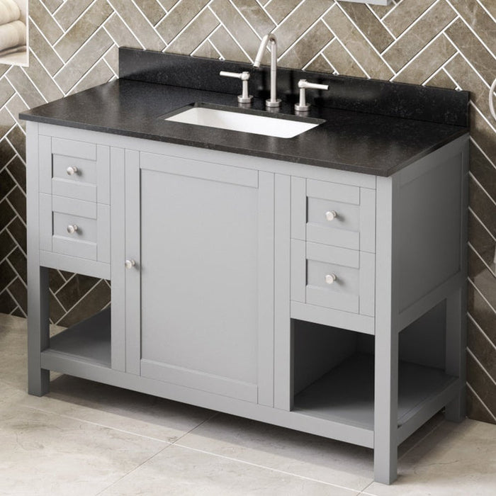 Jeffrey Alexander 48" Grey Astoria Vanity, Black Granite Vanity Top, undermount rectangle bowl