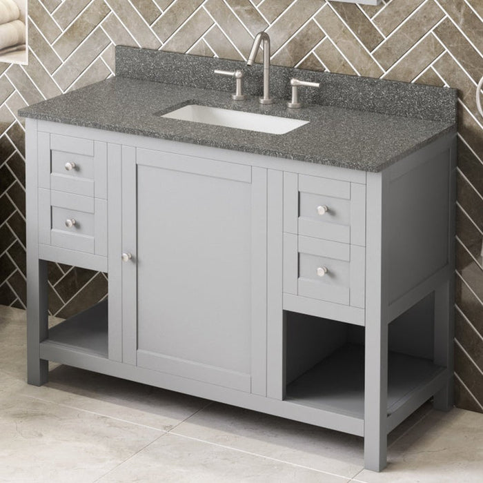 Jeffrey Alexander 48" Grey Astoria Vanity, Boulder Cultured Marble Vanity Top, undermount rectangle bowl