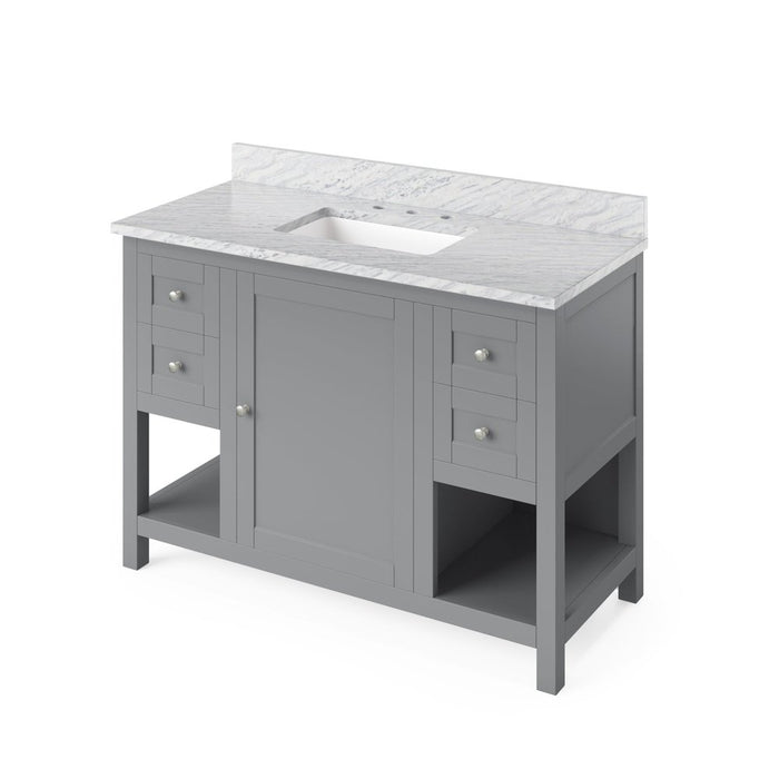 Jeffrey Alexander 48" Grey Astoria Vanity, White Carrara Marble Vanity Top, undermount rectangle bowl