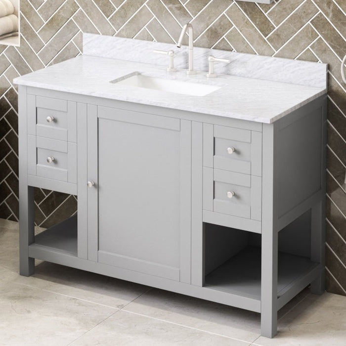 Jeffrey Alexander 48" Grey Astoria Vanity, White Carrara Marble Vanity Top, undermount rectangle bowl