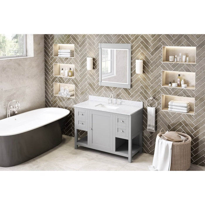 Jeffrey Alexander 48" Grey Astoria Vanity, White Carrara Marble Vanity Top, undermount rectangle bowl