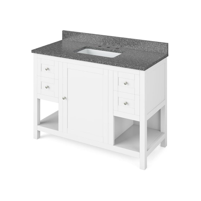 Jeffrey Alexander 48" White Astoria Vanity, Boulder Cultured Marble Vanity Top, undermount rectangle bowl