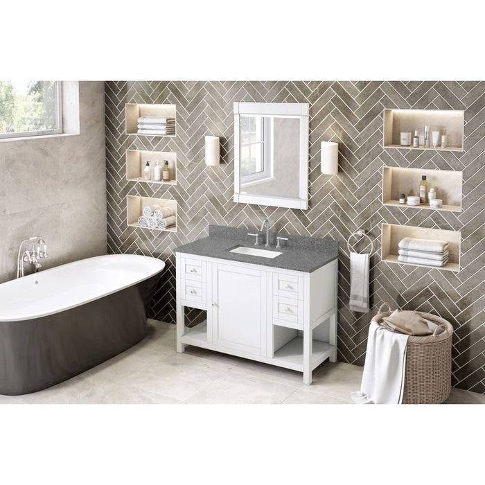 Jeffrey Alexander 48" White Astoria Vanity, Boulder Cultured Marble Vanity Top, undermount rectangle bowl