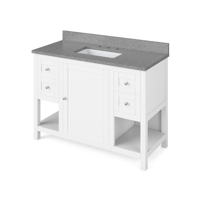 Jeffrey Alexander 48" White Astoria Vanity, Steel Grey Cultured Marble Vanity Top, undermount rectangle bowl