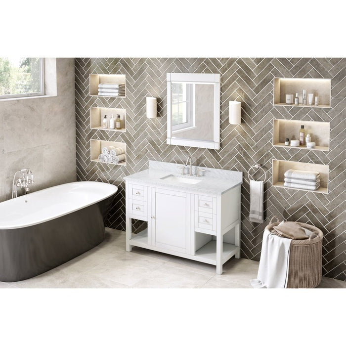 Jeffrey Alexander 48" White Astoria Vanity, White Carrara Marble Vanity Top, undermount rectangle bowl