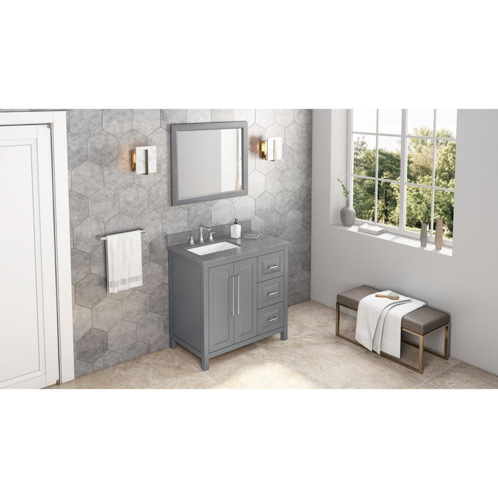 Jeffrey Alexander 36" Grey Cade Vanity, left offset, Steel Grey Cultured Marble Vanity Top, undermount rectangle bowl