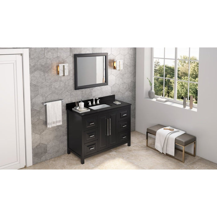 Jeffrey Alexander 48" Black Cade Vanity, Black Granite Vanity Top, undermount rectangle bowl