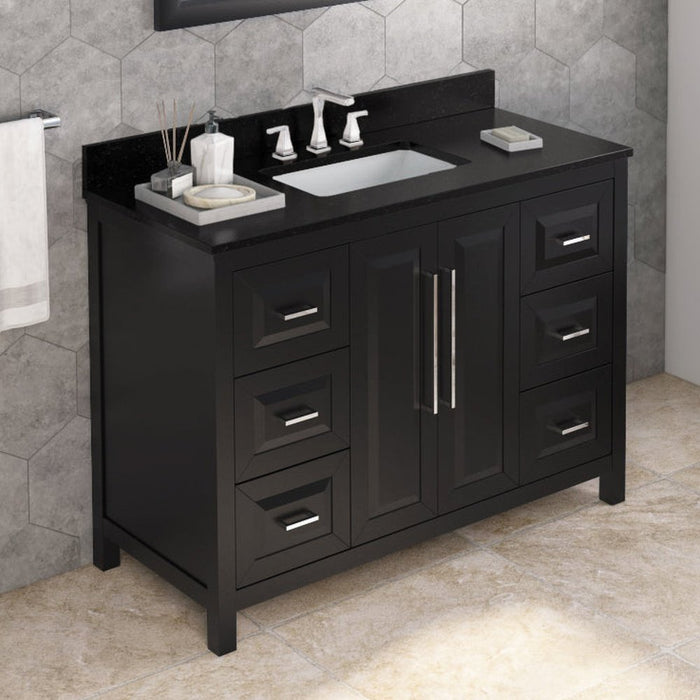 Jeffrey Alexander 48" Black Cade Vanity, Black Granite Vanity Top, undermount rectangle bowl