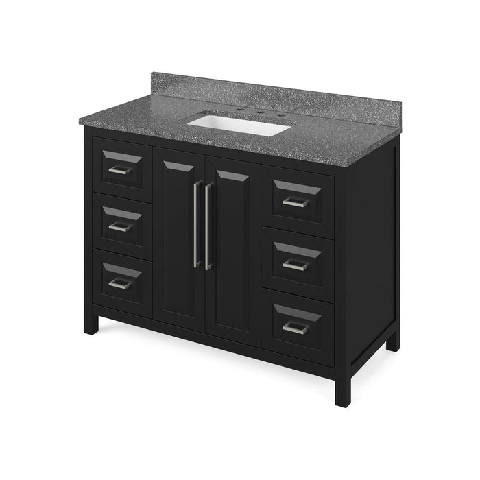 Jeffrey Alexander 48" Black Cade Vanity, Boulder Cultured Marble Vanity Top, undermount rectangle bowl