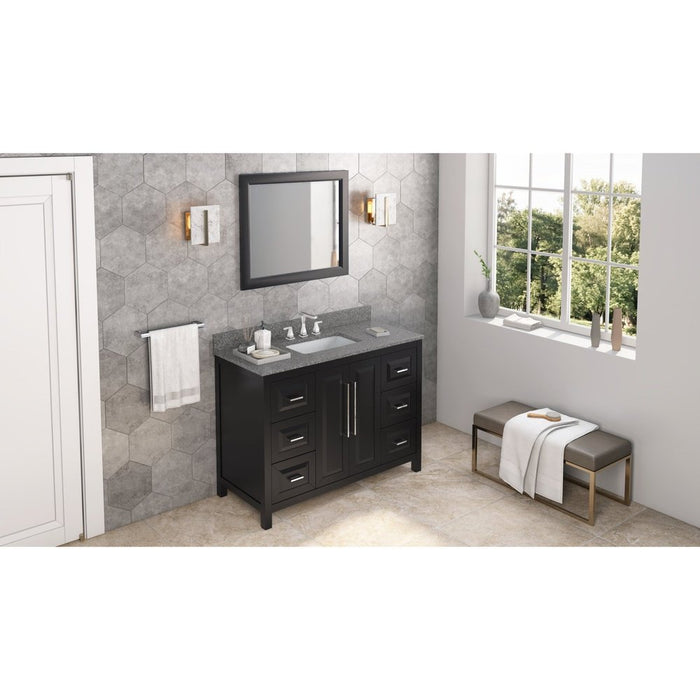 Jeffrey Alexander 48" Black Cade Vanity, Boulder Cultured Marble Vanity Top, undermount rectangle bowl