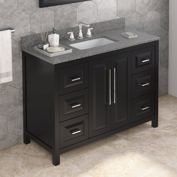 Jeffrey Alexander 48" Black Cade Vanity, Boulder Cultured Marble Vanity Top, undermount rectangle bowl