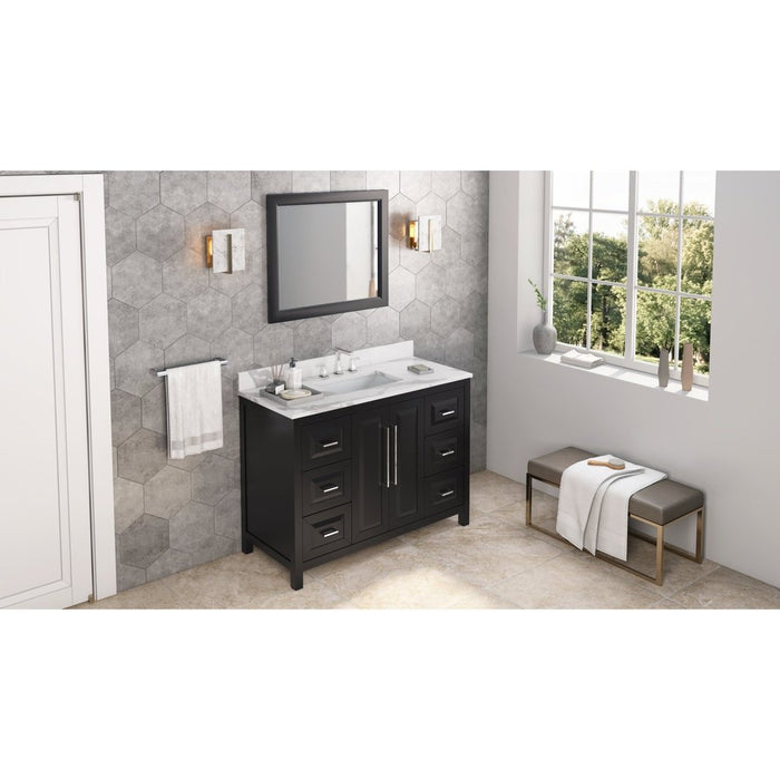 Jeffrey Alexander 48" Black Cade Vanity, Calacatta Vienna Quartz Vanity Top, undermount rectangle bowl