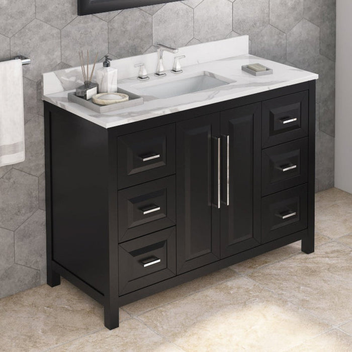 Jeffrey Alexander 48" Black Cade Vanity, Calacatta Vienna Quartz Vanity Top, undermount rectangle bowl