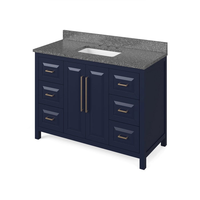 Jeffrey Alexander 48" Hale Blue Cade Vanity, Boulder Cultured Marble Vanity Top, undermount rectangle bowl