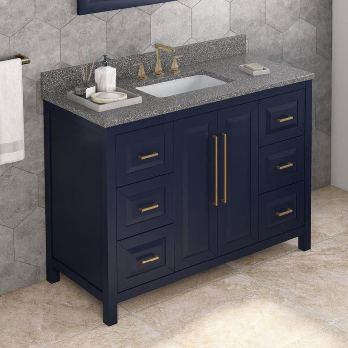 Jeffrey Alexander 48" Hale Blue Cade Vanity, Boulder Cultured Marble Vanity Top, undermount rectangle bowl