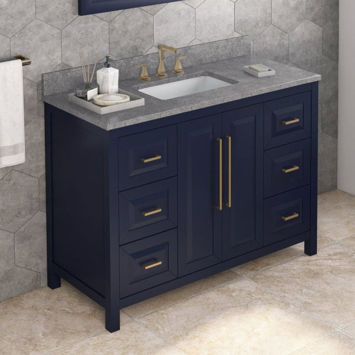 Jeffrey Alexander 48" Hale Blue Cade Vanity, Steel Grey Cultured Marble Vanity Top, undermount rectangle bowl