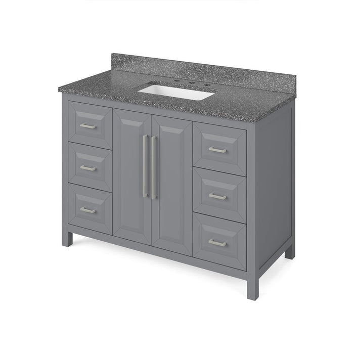 Jeffrey Alexander 48" Grey Cade Vanity, Boulder Cultured Marble Vanity Top, undermount rectangle bowl