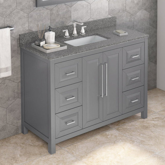 Jeffrey Alexander 48" Grey Cade Vanity, Boulder Cultured Marble Vanity Top, undermount rectangle bowl