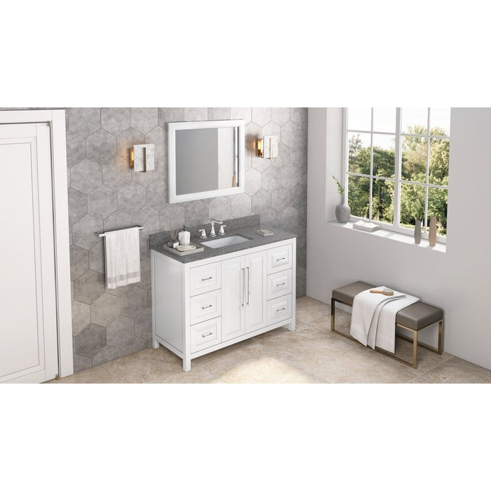 Jeffrey Alexander 48" White Cade Vanity, Boulder Cultured Marble Vanity Top, undermount rectangle bowl