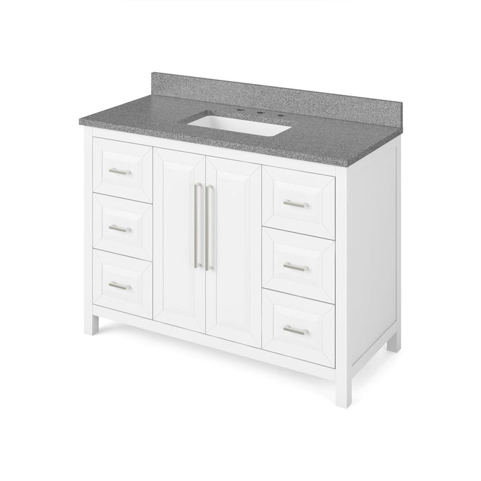 Jeffrey Alexander 48" White Cade Vanity, Steel Grey Cultured Marble Vanity Top, undermount rectangle bowl