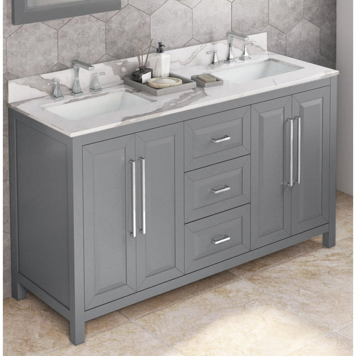 Jeffrey Alexander 60" Grey Cade Vanity, double bowl, Calacatta Vienna Quartz Vanity Top, undermount rectangle bowl