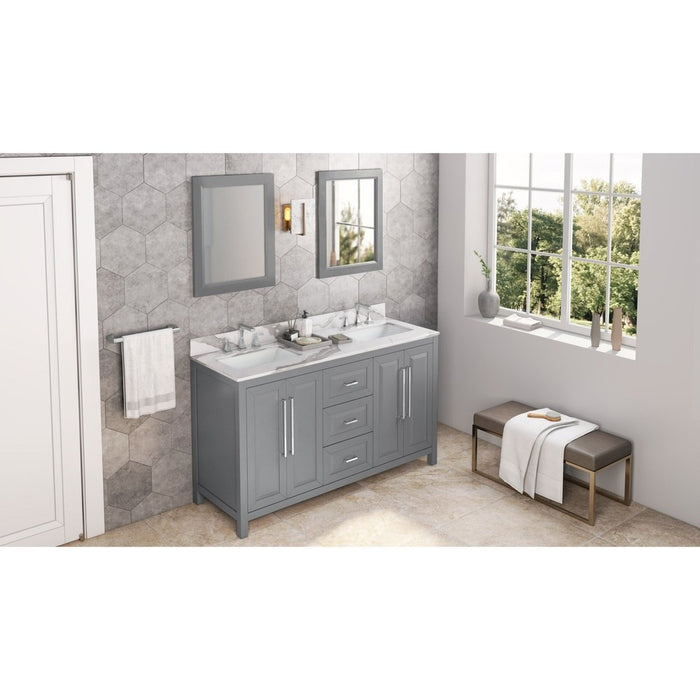 Jeffrey Alexander 60" Grey Cade Vanity, double bowl, Calacatta Vienna Quartz Vanity Top, undermount rectangle bowl