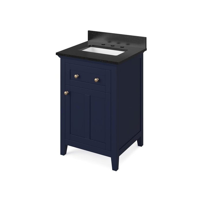 Jeffrey Alexander 24" Hale Blue Chatham Vanity, Black Granite Vanity Top, undermount rectangle bowl