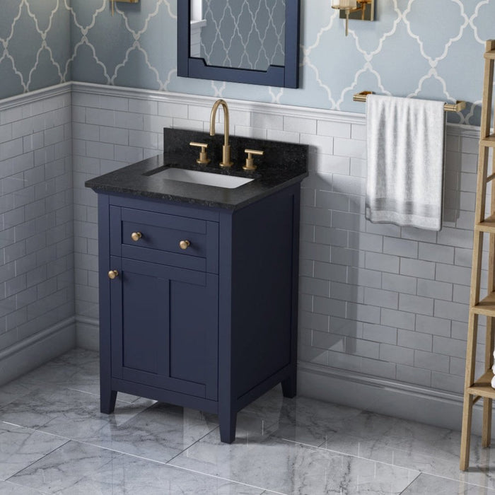 Jeffrey Alexander 24" Hale Blue Chatham Vanity, Black Granite Vanity Top, undermount rectangle bowl