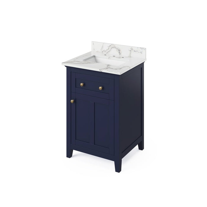 Jeffrey Alexander 24" Hale Blue Chatham Vanity, Calacatta Vienna Quartz Vanity Top, undermount rectangle bowl