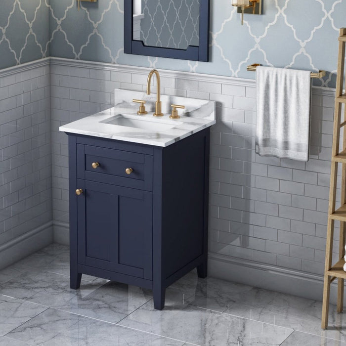 Jeffrey Alexander 24" Hale Blue Chatham Vanity, Calacatta Vienna Quartz Vanity Top, undermount rectangle bowl