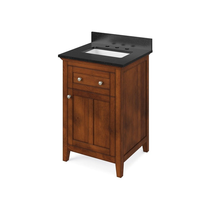 Jeffrey Alexander 24" Chocolate Chatham Vanity, Black Granite Vanity Top, undermount rectangle bowl