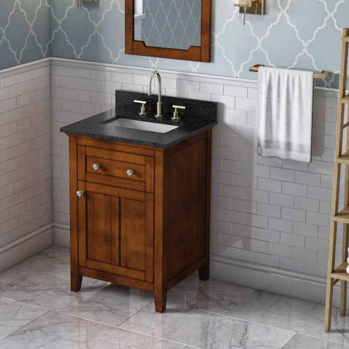 Jeffrey Alexander 24" Chocolate Chatham Vanity, Black Granite Vanity Top, undermount rectangle bowl