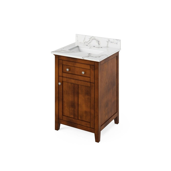 Jeffrey Alexander 24" Chocolate Chatham Vanity, Calacatta Vienna Quartz Vanity Top, undermount rectangle bowl