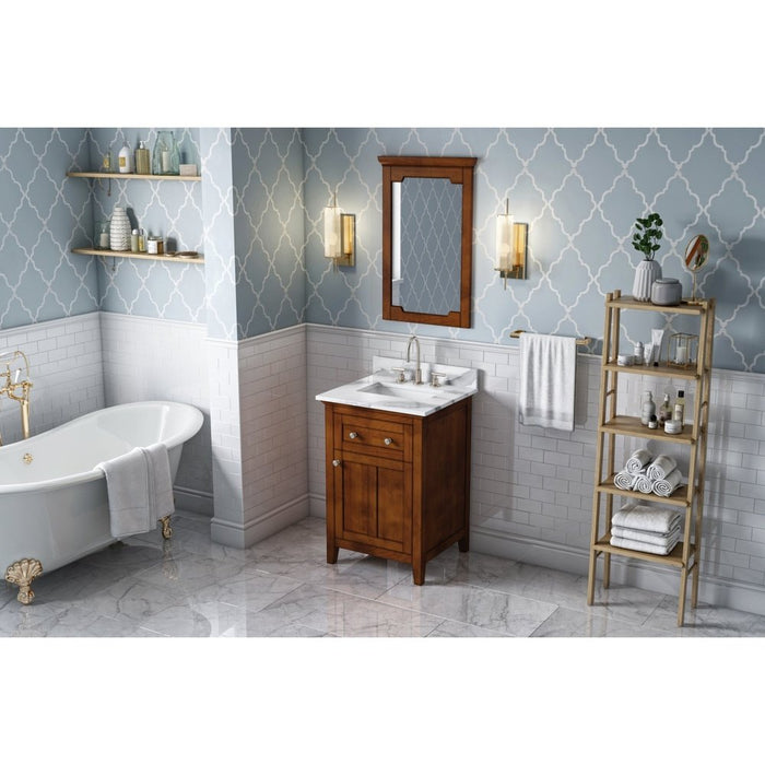 Jeffrey Alexander 24" Chocolate Chatham Vanity, Calacatta Vienna Quartz Vanity Top, undermount rectangle bowl