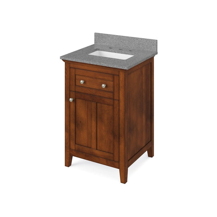 Jeffrey Alexander 24" Chocolate Chatham Vanity, Steel Grey Cultured Marble Vanity Top, undermount rectangle bowl