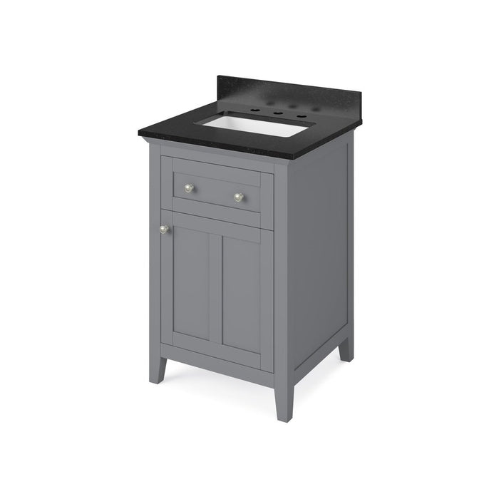 Jeffrey Alexander 24" Grey Chatham Vanity, Black Granite Vanity Top, undermount rectangle bowl