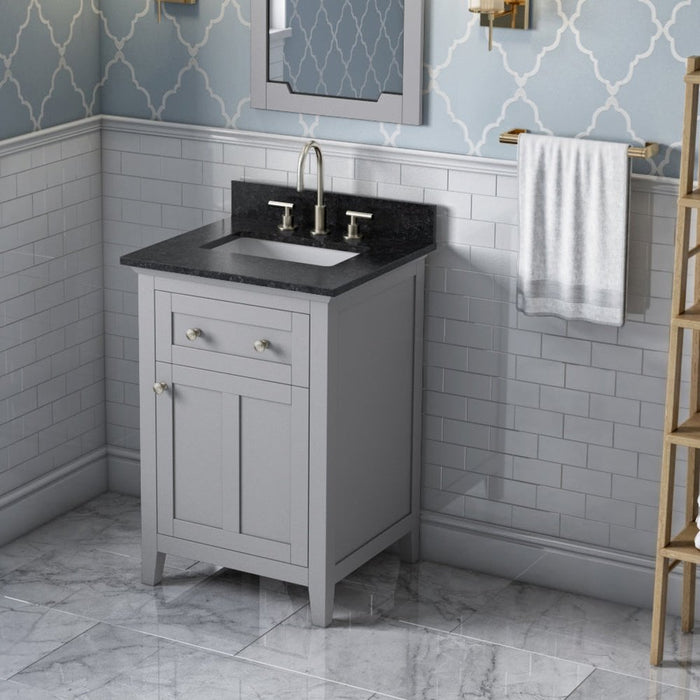 Jeffrey Alexander 24" Grey Chatham Vanity, Black Granite Vanity Top, undermount rectangle bowl