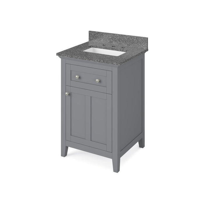 Jeffrey Alexander 24" Grey Chatham Vanity, Boulder Cultured Marble Vanity Top, undermount rectangle bowl