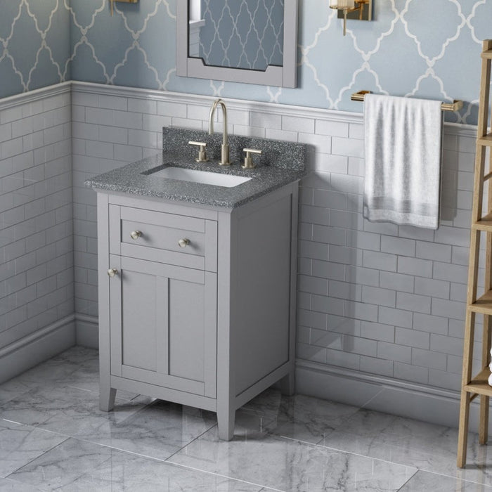 Jeffrey Alexander 24" Grey Chatham Vanity, Boulder Cultured Marble Vanity Top, undermount rectangle bowl