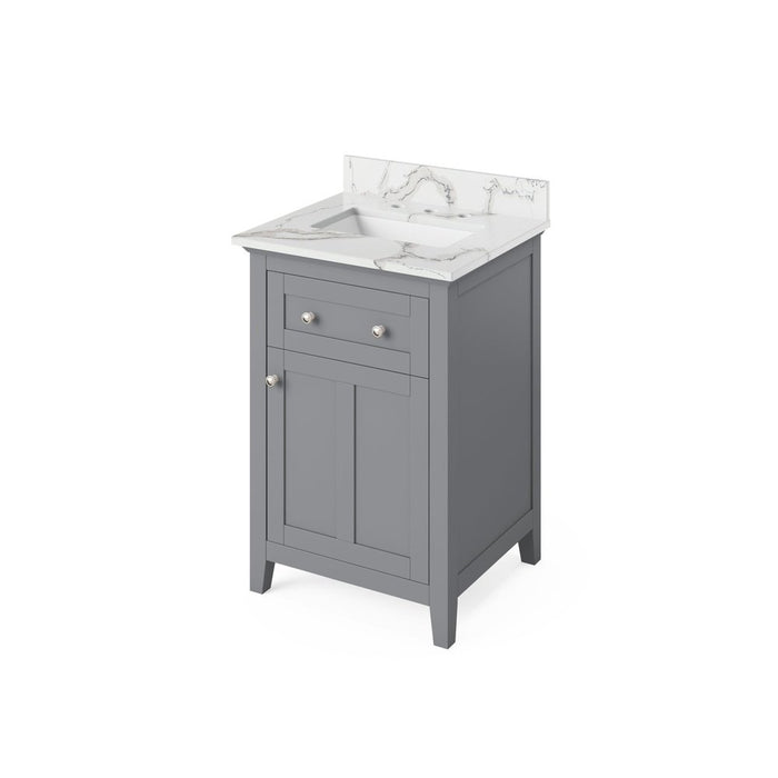 Jeffrey Alexander 24" Grey Chatham Vanity, Calacatta Vienna Quartz Vanity Top, undermount rectangle bowl