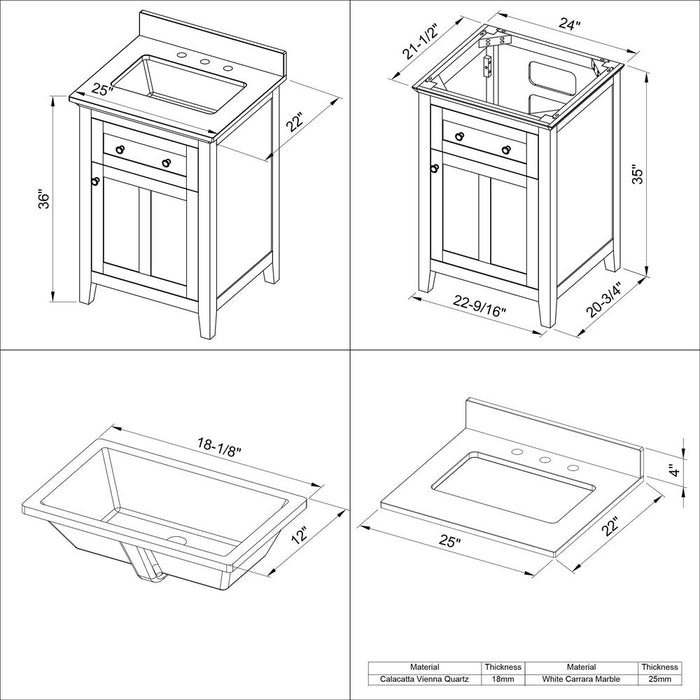 Jeffrey Alexander 24" Hale Blue Chatham Vanity, Black Granite Vanity Top, undermount rectangle bowl