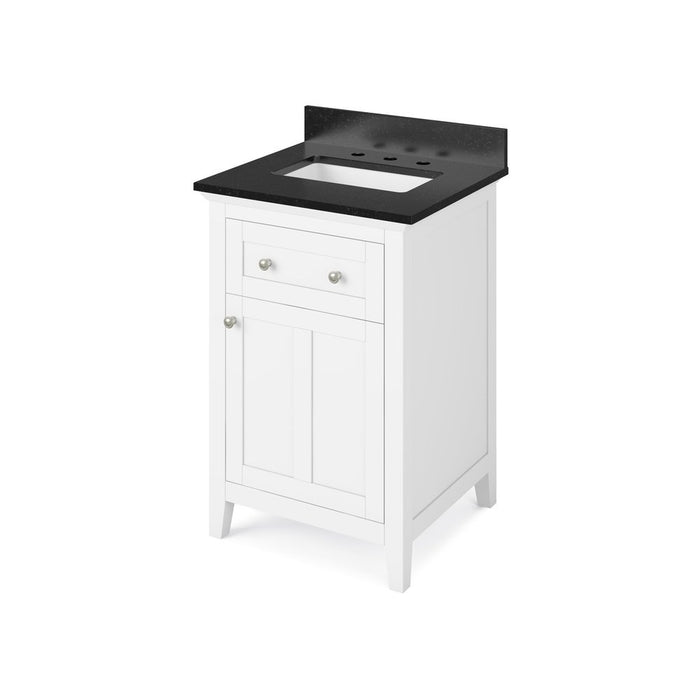 Jeffrey Alexander 24" White Chatham Vanity, Black Granite Vanity Top, undermount rectangle bowl