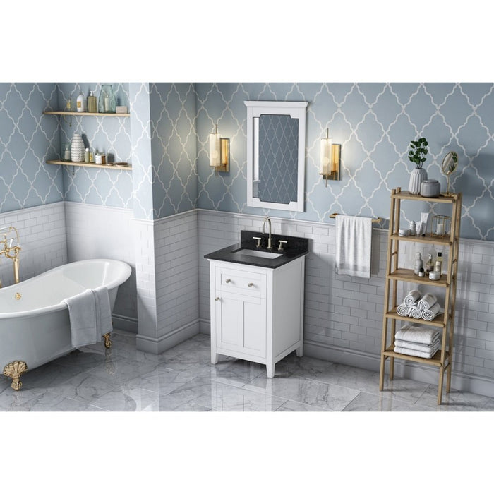 Jeffrey Alexander 24" White Chatham Vanity, Black Granite Vanity Top, undermount rectangle bowl